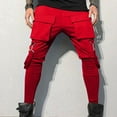 thumbnail image 5 of Pantalones largos para hombre, de color liso, con bolsillo y cordón, informales, juveniles, versátiles, deportivos, de gran tamaño., 5 of 5