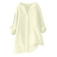 thumbnail image 4 of Fanxing Womens Cotton Linen Shirts Plus Size Flowy Tunic Shirt Breathable 3/4 Sleeve Tops to Wear with with Jeans (34 Color Womens Petite Plus S-5XL), 4 of 8