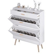 Tcbosik Narrow Shoe Storage Cabinet with Storage Drawer and 2 Flip Doors, Modern Shoe Organizer, Hidden Shoe Rack for Entryway, White