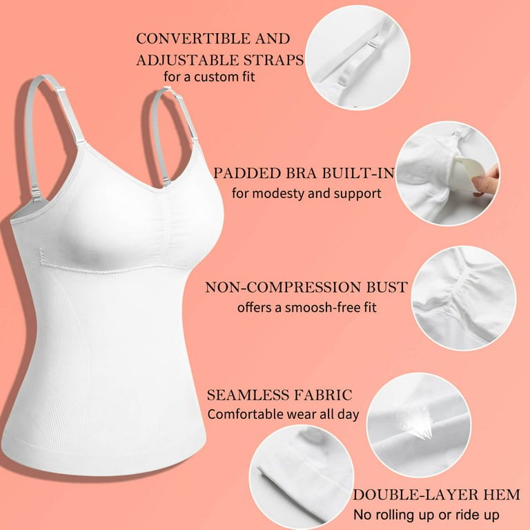 VASLANDA Women's Cami Shaper with Built in Bra Tummy Control Camisole Tank  Top Underskirts Shapewear Body Shaper 