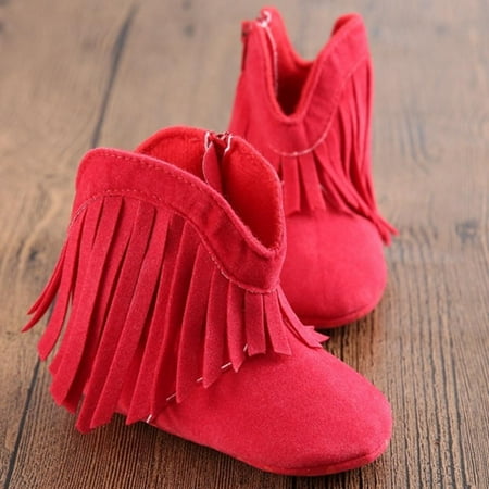 Bullpiano Fringe Baby Booties for Girls Boys Winter Warm Snow Boots with Tassels Soft Sole Toddler Anti-slip Moccasins Shoes