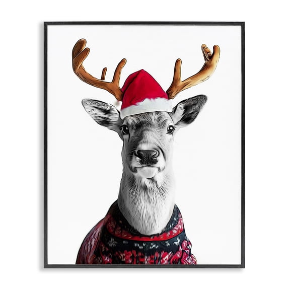 Stupell Industries Cottage Deer in Holiday Sweater Black Framed Giclee Art, 24 x 30, by Annalisa Latella