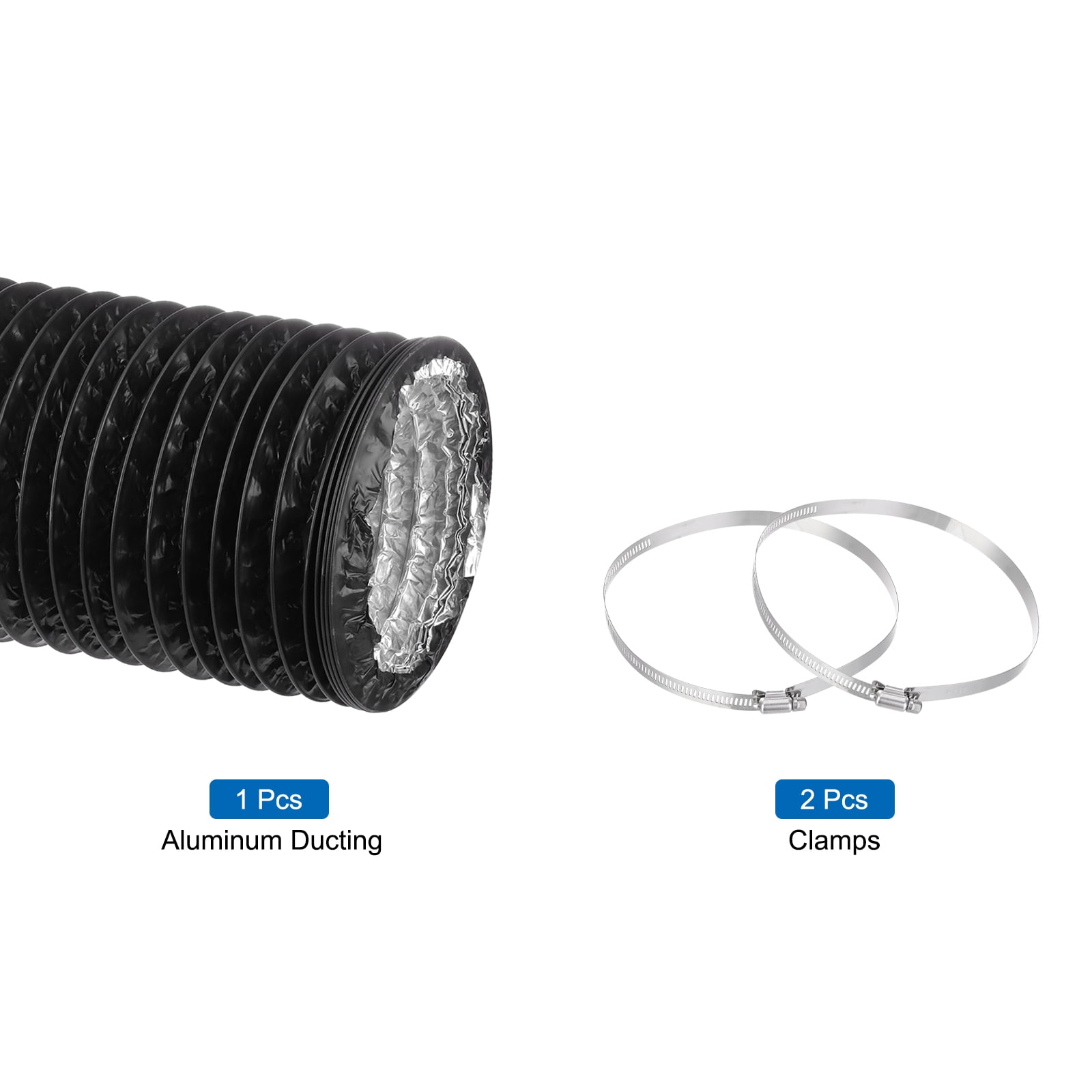 Uxcell Dryer Vent Hose 6 inch 8 Ft Air Ducting for Heating Cooling Ventilation and Exhaust with 2 Clamps, Black