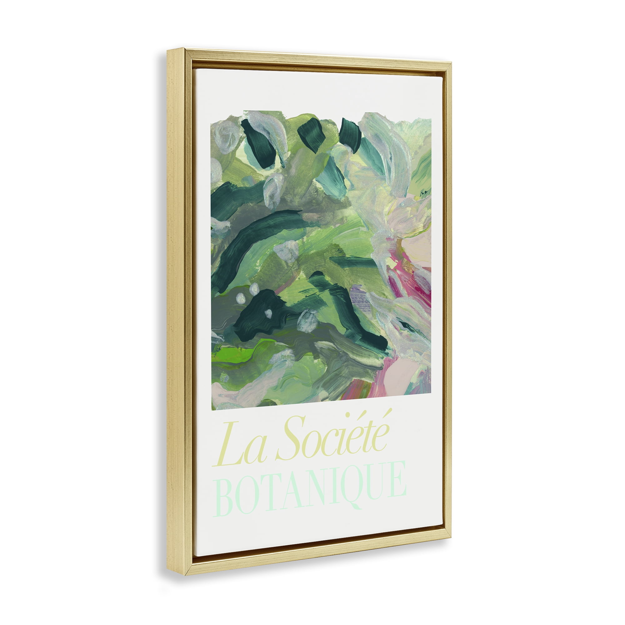 Stupell Industries French Leaves Abstraction Plants & Flowers Painting Gold Floater Framed Canvas Art Print Wall Art, 17 x 25