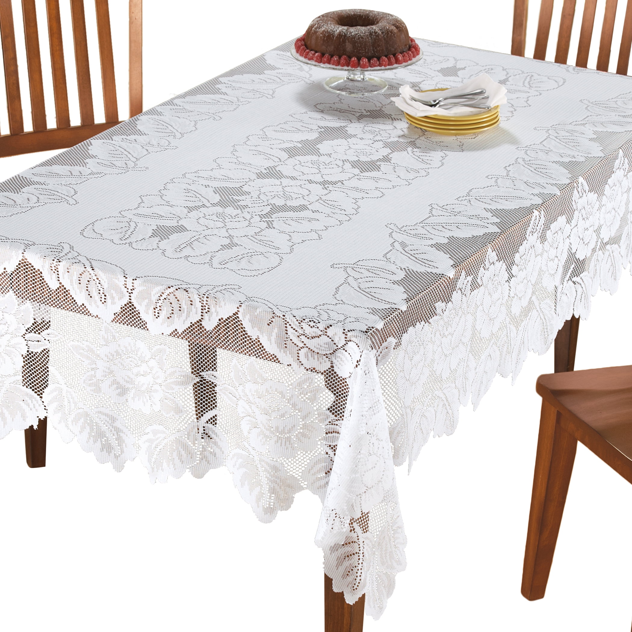 Collections Etc White Floral Lace Tablecloth 54" X 72"