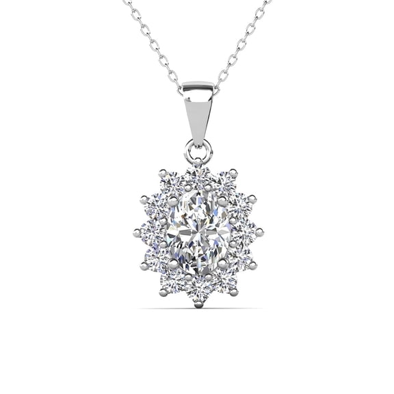 Cate & Chloe Sage 18k White Gold Plated Pendant Necklace with Simulated Diamond Crystals for Women