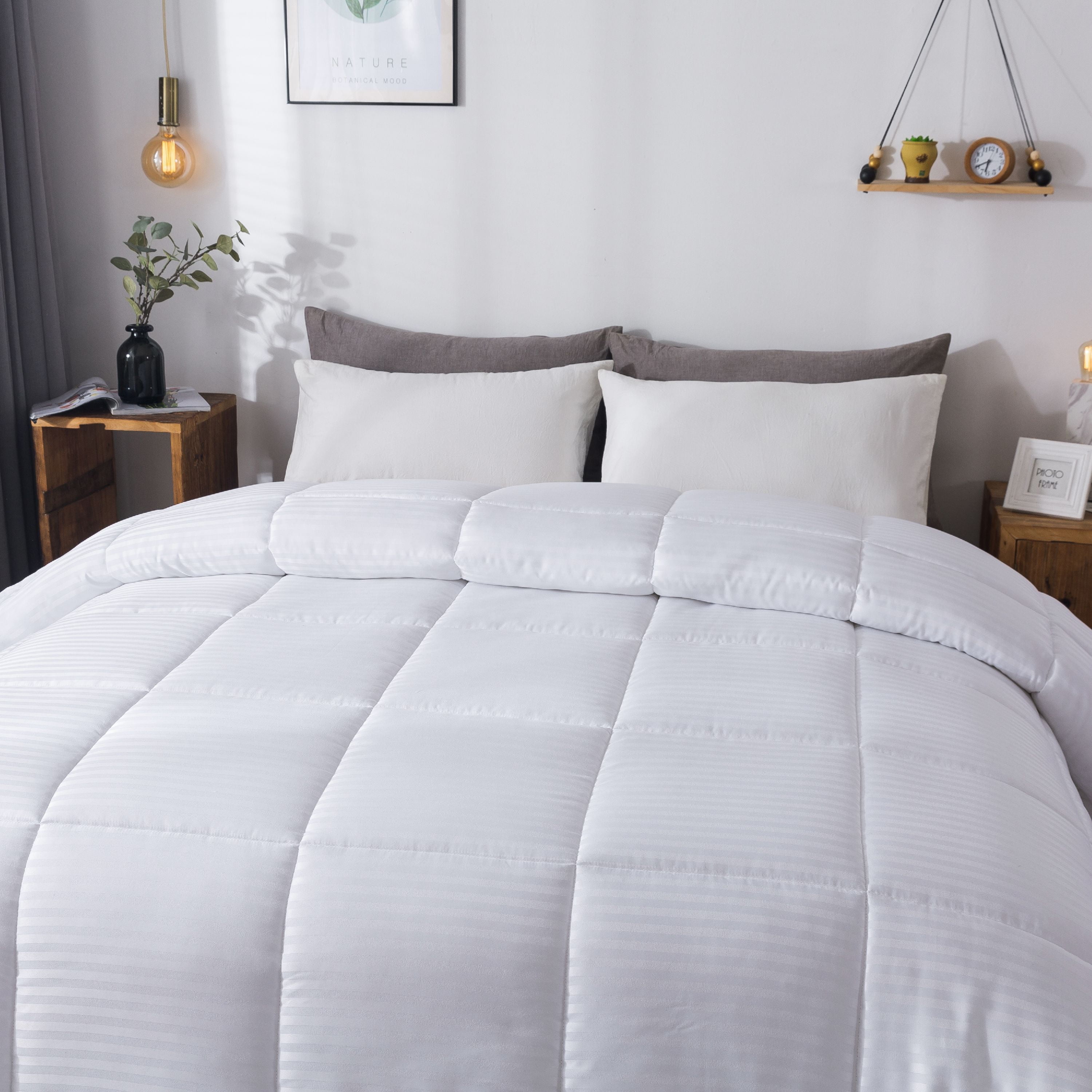 Dobby Stripe King White Down Alternative Comforter