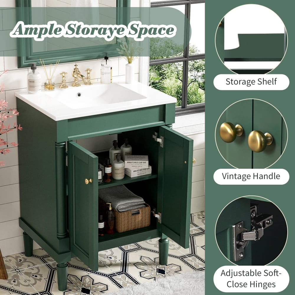 24'' Bathroom Vanity with Top Sink - Single Sink Style, 2-Tier Storage Cabinet & Spacious Shelves for Modern Bathrooms