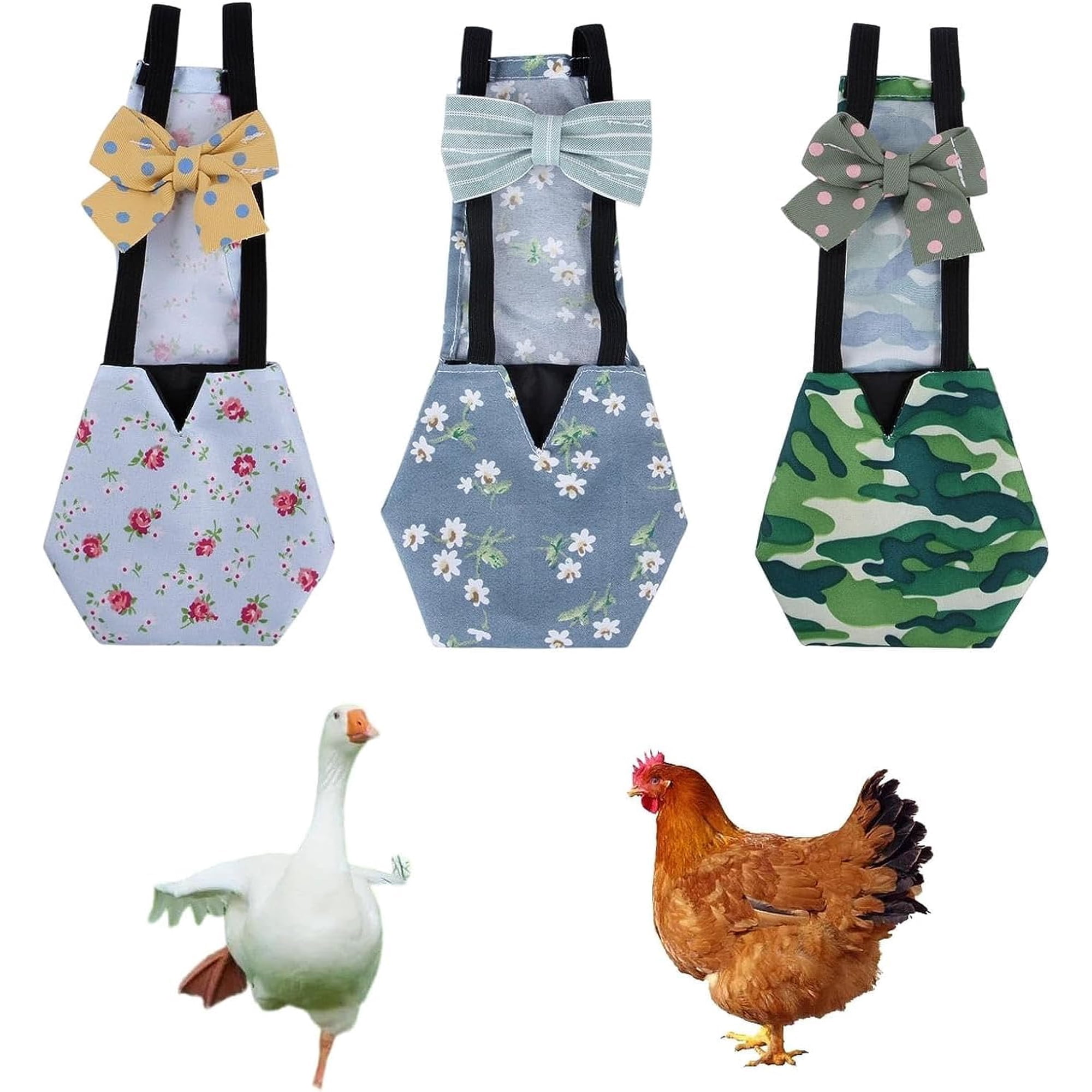 3Pcs Washable Chicken Diapers for Hens, Reusable Duck Diapers for Real Ducks with Bow Tie Diapers,Chicken Duck Goose Diaper Pet for Hens Roosters Poultry,Waterproof Cloth Fabric Duck Diapers