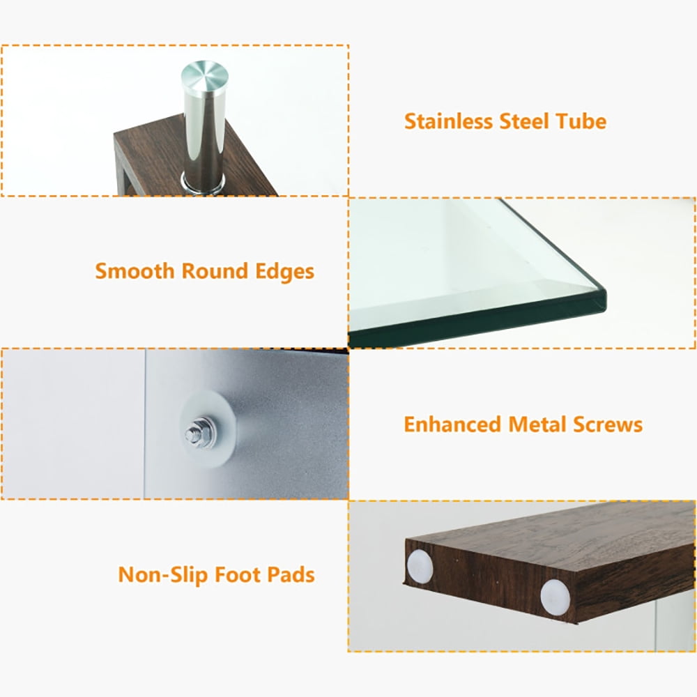 Finihen Glass Coffee Table, Rectangular Coffee Table, Rectangular Tempered Glass Coffee Table with Shelf, for Living Room, Reception Room, Brown Finihen Glass Coffee Table, Rectangular Coffee Table, Rectangular Tempered Glass Coffee Table with Shelf, for Living Room, Reception Room, Brown