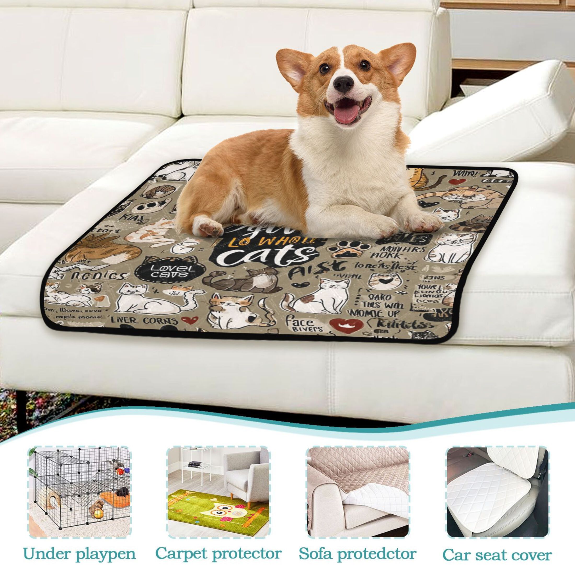 IAUYY Washable Pee Pads for Dogs Smallx3 Absorbent and Leak-Proof Non-Slip Reusable Puppy Pee Pads for Dogs Applicable to Playpen Potty Crate The Cat Is Lazy