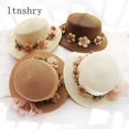 thumbnail image 2 of Sombrero de Sol para padres e hijos, gorra de cubo con lazo de encaje, flores, cinta plana, sombrero de paja para playa, color beige, Panamá, novedad de verano, 2019, 2 of 4