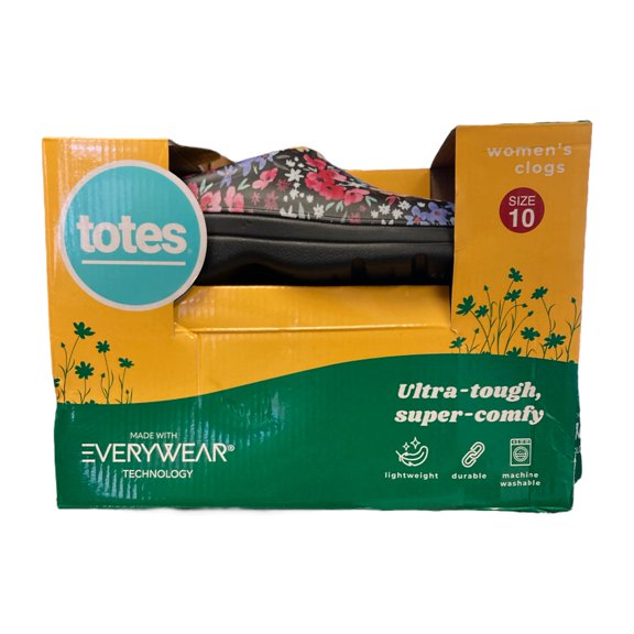 totes Women's Ultra Tough Super Comfy Lightweight Durable Gardening Clog (Black Gardening Floral, 7)