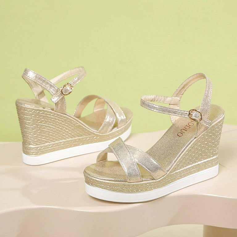 slim fit dress slacks Valentino rockstud light gold wedge shoes, 37 - BOPF main image 0