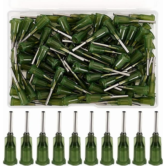 120 agujas dispensadoras de 3 cm (1,18 pulgadas), calibre 14G, punta roma, para jeringas industriales. Agujas de precisión para fluidos, con sistema de bloqueo de seguridad. Fabricadas en plástico.