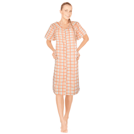 

JEFFRICO Womens Snap Front Housecoat Lounger Duster House Dress Short Sleeve Nightgowns Robe Plus Size
