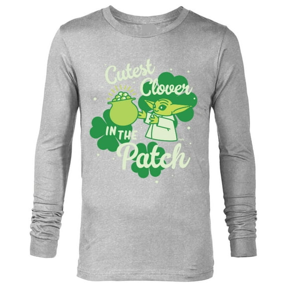 Star Wars The Mandalorian Grogu Cutest Clover in the Patch - Long Sleeve T-Shirt for Men - Customized-Athletic Heather