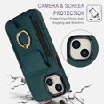 thumbnail image 4 of Wallet Case Compatible for iPhone 14, with 360° Rotation Ring Stand PU Leather Case Cover with Side Stretchy Fabric Card Holder for Women and Men for iPhone 14, Green, 4 of 8