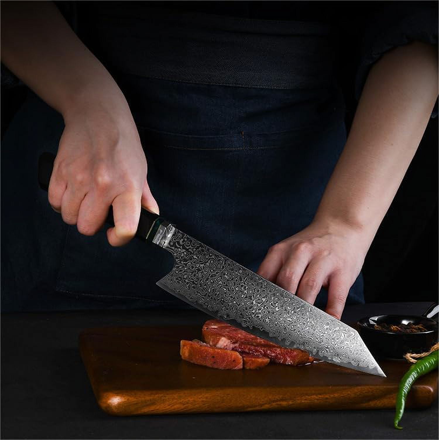 Qulajoy Classic 8 Inch Kiritsuke Knife - Handcrafted Japanese 67 Layers Damascus VG-10 Steel Core - Professional Master Chef Knife - Octagonal Pakkawood Handle with Sheath