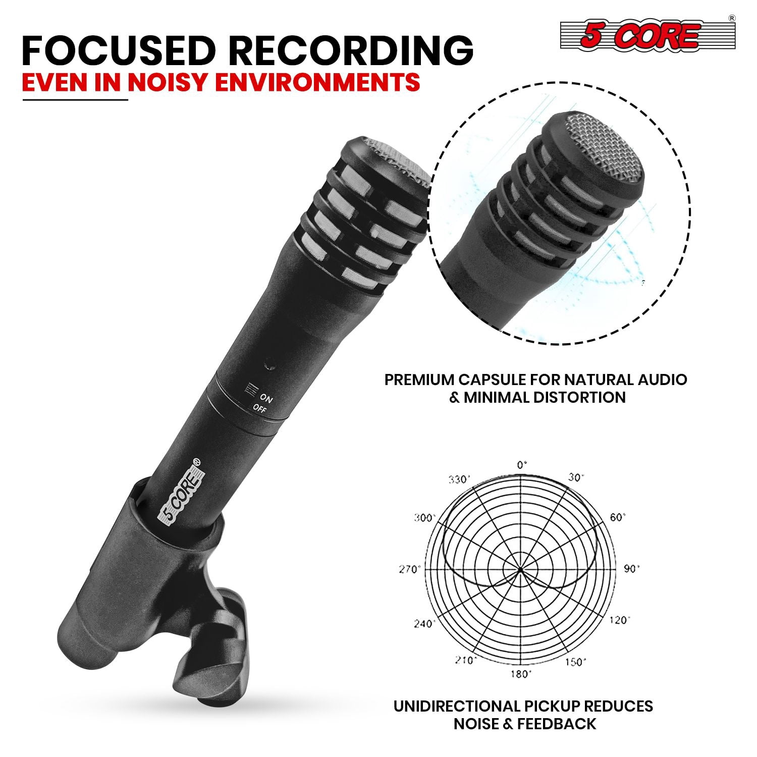 Professional Instrument Microphone Pencil Mic Condenser Cardioid Unidirectional Stick Microfono with Windscreen Mic Clip & Case -Black