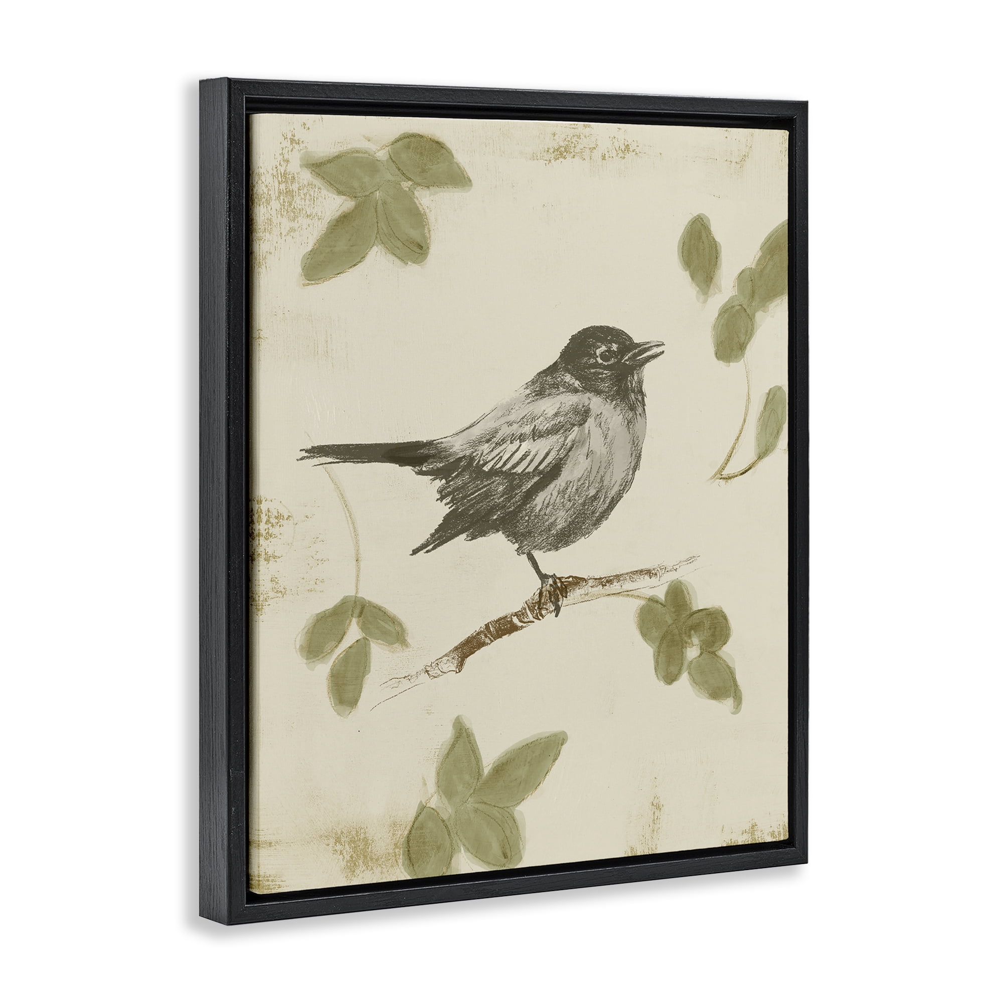 Stupell Industries Bird Scene over Neutral Black Framed Floater Canvas Wall Art, design by Lanie Loreth