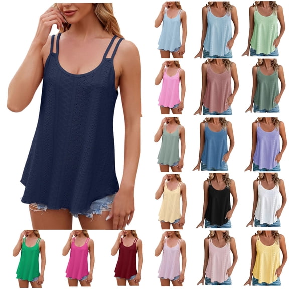 YHAJDS Tank Tops for Women Basic Undershirt Tanks Solid Color Round Neck Sleeveless Loose Casual T Shirt