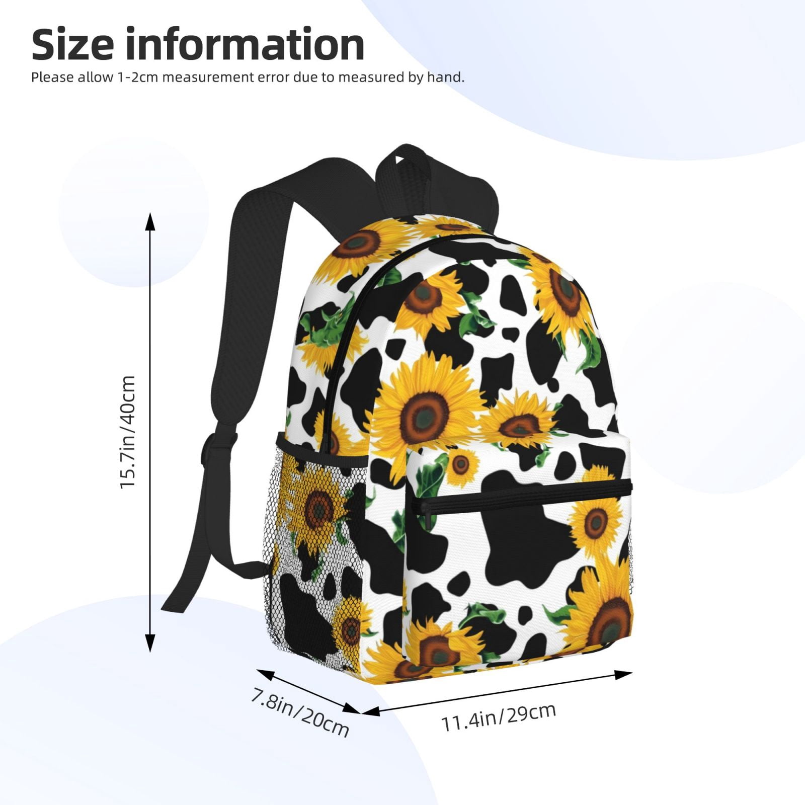 Picia Cute Cow Print Sunflower D Large Capacity Backpack Classic Style Backpack Casual Backpack Water-Resistant School Work Travel Outdoor Backpack
