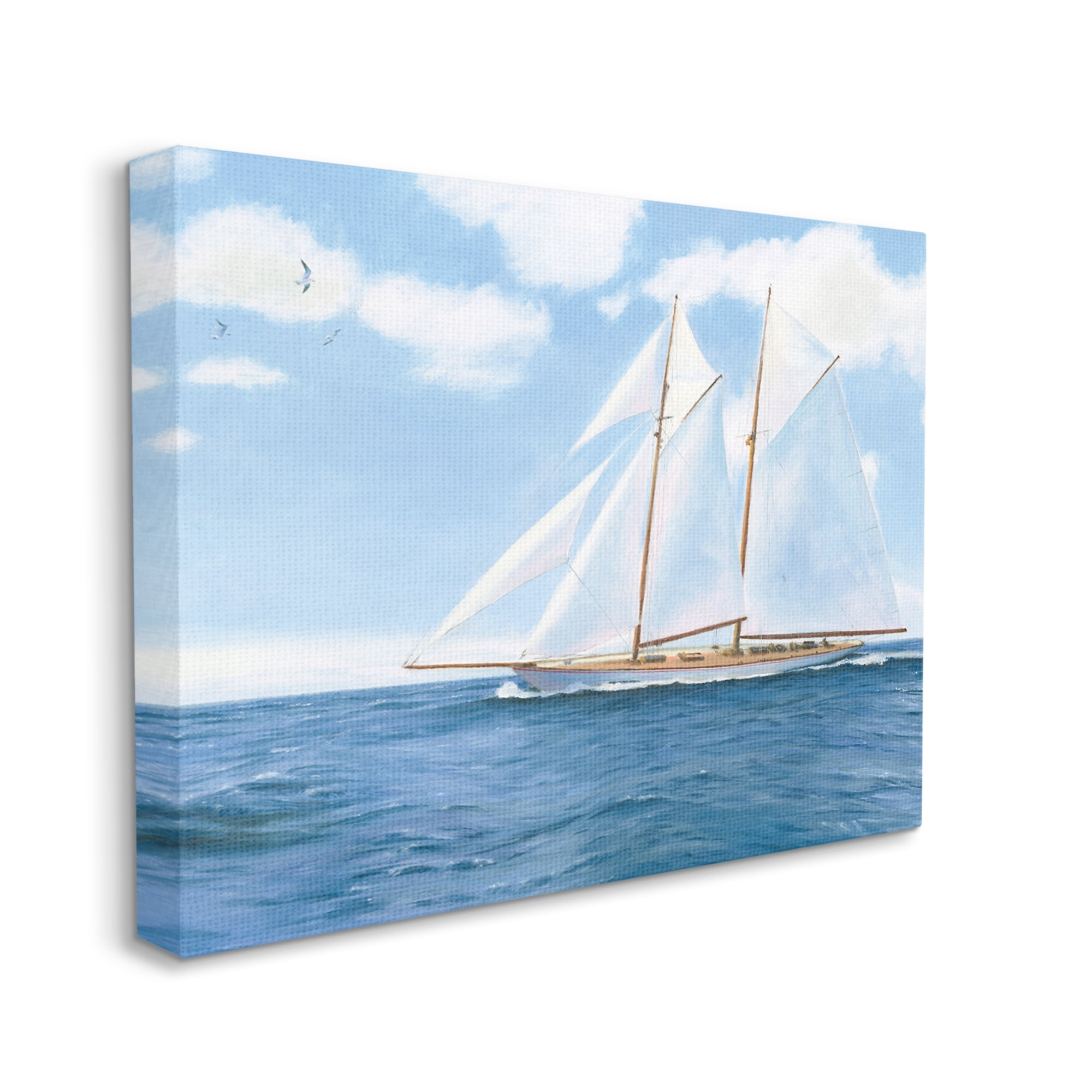 Stupell Industries Blue Nautical Sailboat Transportation Painting Gallery Wrapped Canvas Print Wall Art, 40 x 30