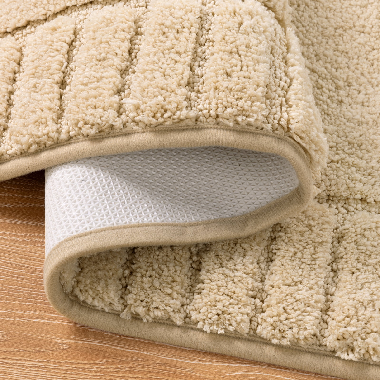 MeyJey Bathroom Rugs Set of 4 Piece, Bath Mats, Microfiber Non Slip Shaggy Ultra Soft Bathroom Runner with U Shaped Contour Toilet Mat for Bathroom, Shower Inside Floor, Beige