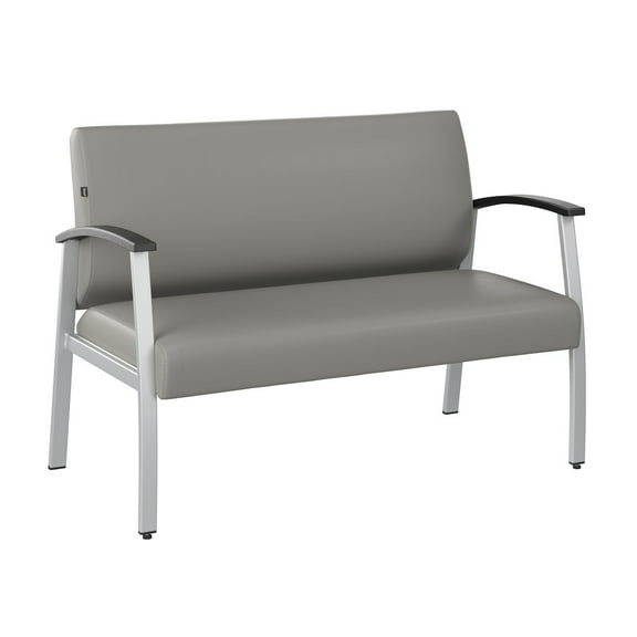 Bush Business Arrive Waiting Room Loveseat with Arms in Light Gray Vinyl
