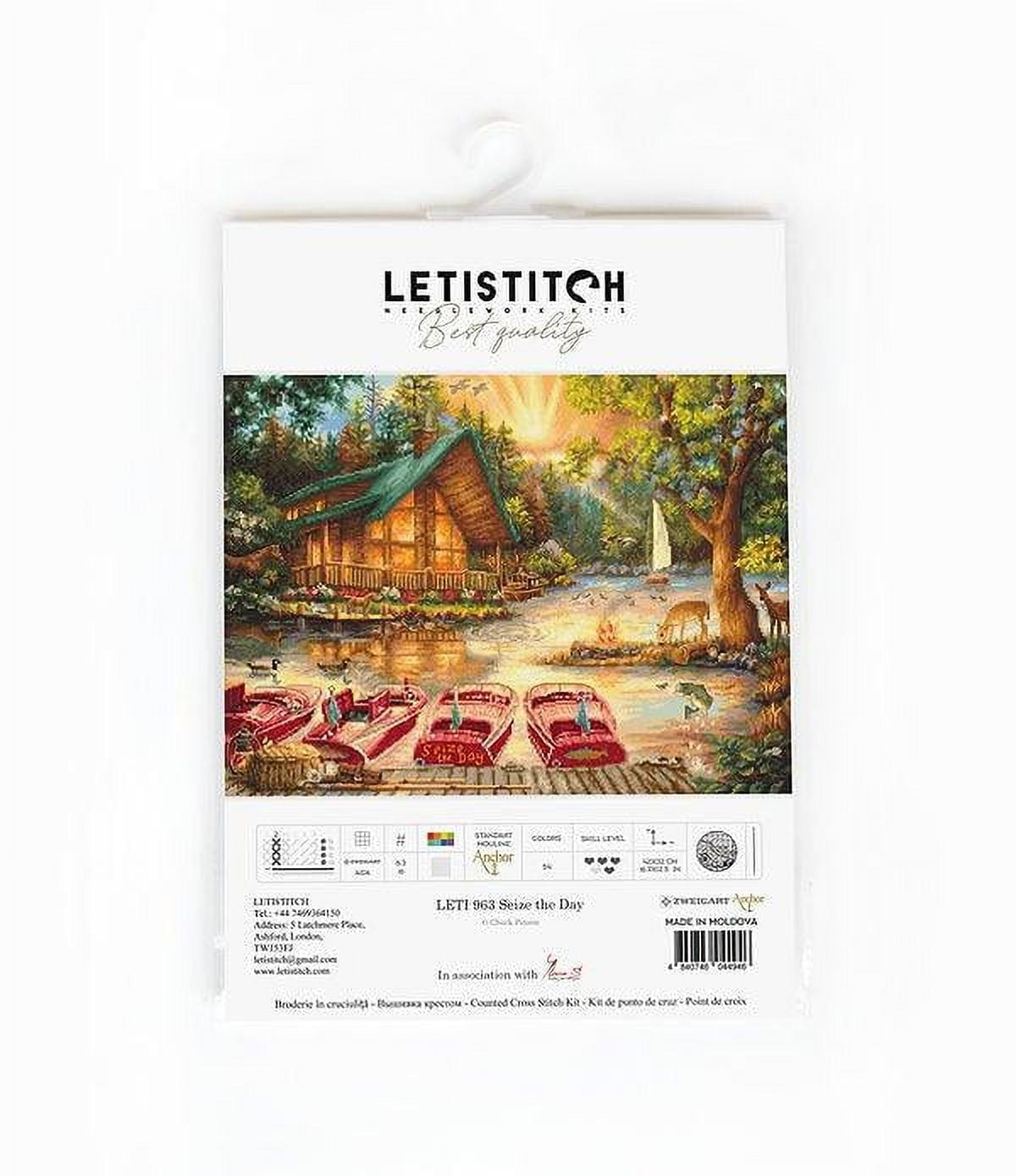 Counted Cross-Stitch Kit By Letistitch Seize the Day Canvas Cotton Needlework Brown Red Water Tree