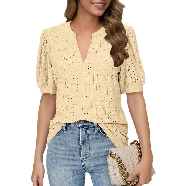 Camisas de Corta Abullonadas de Verano Amarillas XL