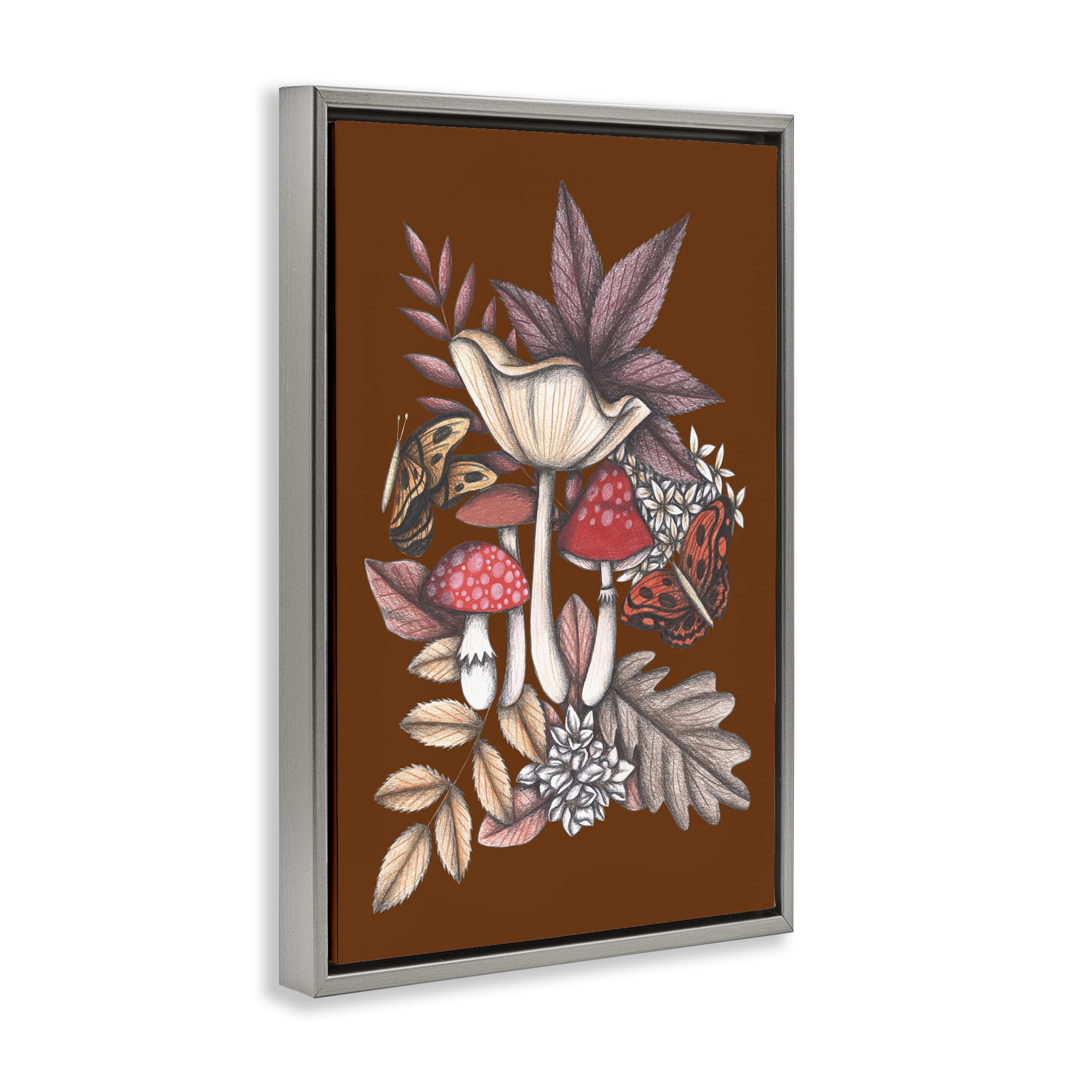 Autumn Mushrooms Magic Gray Framed Floater Canvas Wall Art, design by Cecilia Battaini