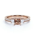 thumbnail image 3 of JeenMata Vintage 1 ct - Princess Cut Champagne Peach created morganite - 3 Stone - Engagement Ring - 18K Rose Gold over Silver, 3 of 6
