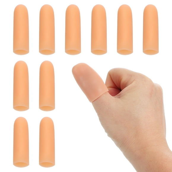 Uxcell Silicone Gel Finger Cots Support Fingertips Sleeve Protector Thumb Finger Cap 10Pcs 2" Beige