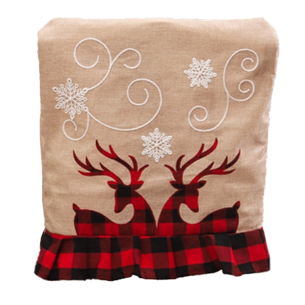 Kearding Funda de silla de comedor de Navidad bordada Navidad Santa Claus Elk manga cocina Antimacassar fiesta favores funda hogar Hotel Kits de decoración para fiestas Doble alce Kearding HA069375-01