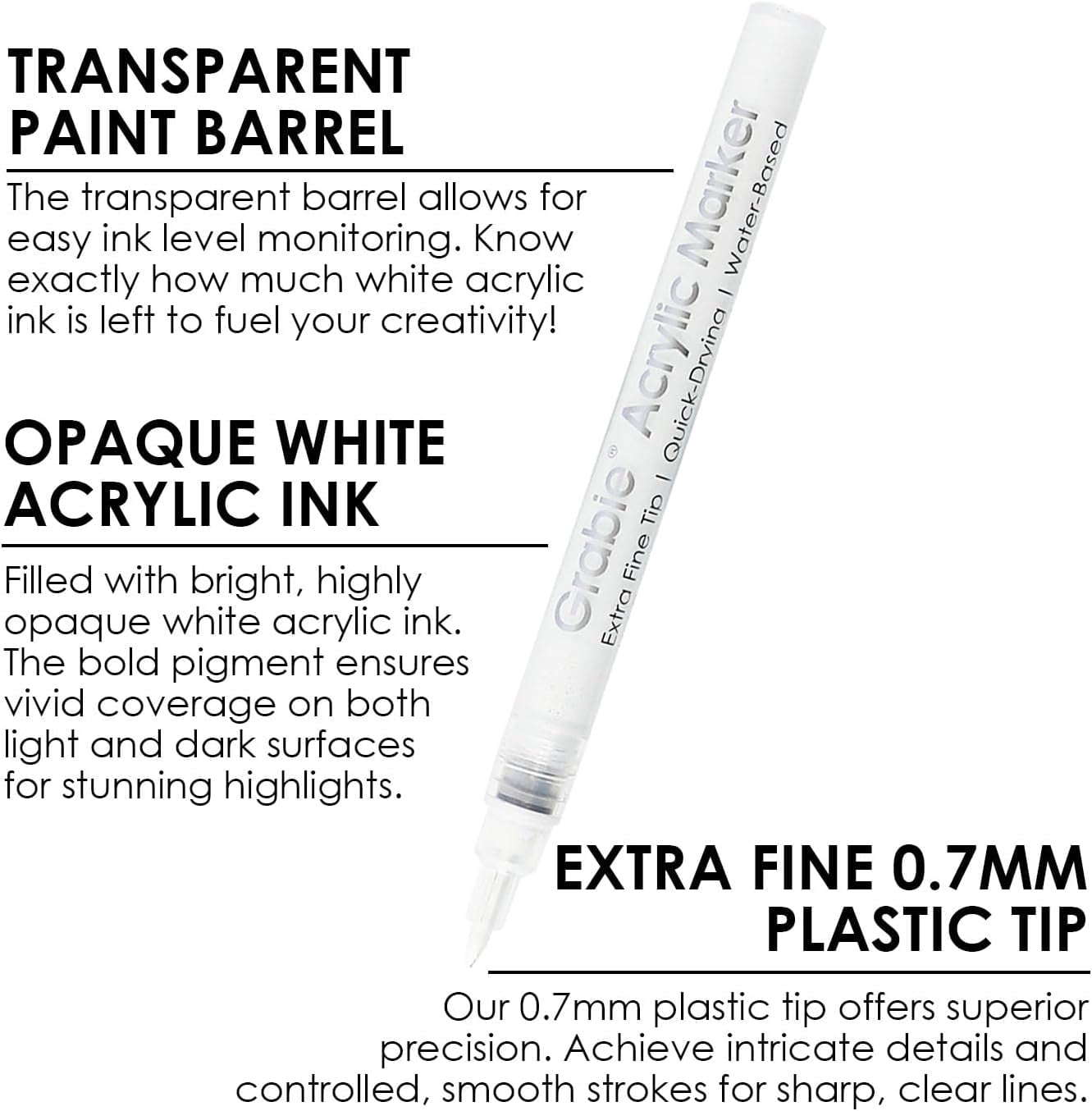 6 White Acrylic Paint Markers, 0.7mm Extra Fine Tip Acrylic Paint Pens for Drawing, Coloring Books for Adults