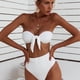 thumbnail image 3 of Conjunto de bikini bandeau con estampado floral para mujer, traje de baño sexy con nudo frontal y corte alto sin tirantes, 3 of 5