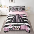 thumbnail image 3 of 7 Piece Pink Girly Dress Bed in a Bag King Size Modern Women Black White Stripe Bedding Sets Romantic Makeup Themed Comforter Set with Sheets Golden Polka Dots Bed Set Perfume Print Sheets, 3 of 5