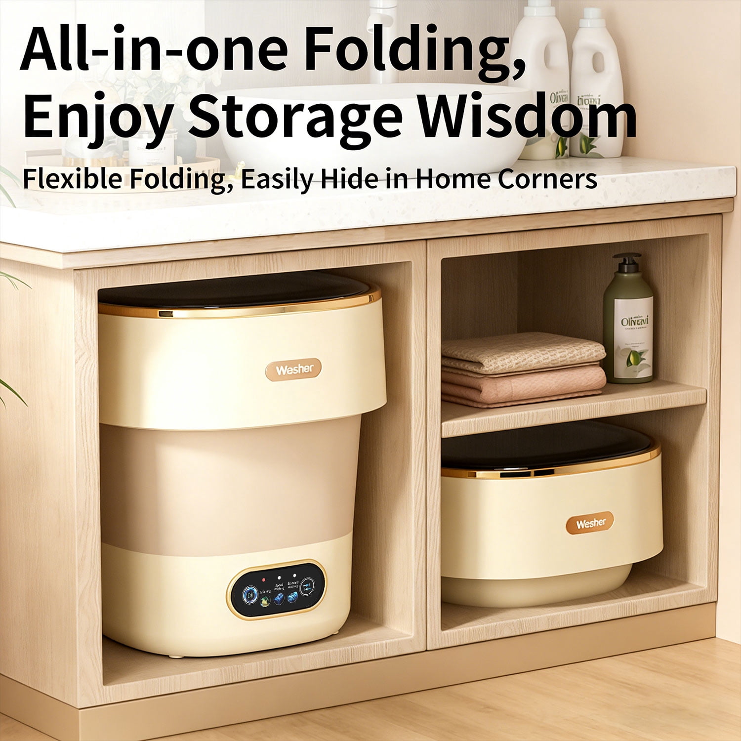 Neliangia Portable Washing Machine – Foldable Mini Washing Machine 17L Compact Washer with Spin Dryer, Lightweight Design for Apartments, Dorms, Travel, RV – Ideal for Underwear, Baby Clothes, Socks