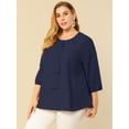 thumbnail image 4 of Women's Plus Size Work Round Neck Ruffle Chiffon Blouse Top Navy Blue 4X, 4 of 7