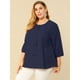 thumbnail image 4 of Women's Plus Size Work Round Neck Ruffle Chiffon Blouse Top Navy Blue 1X, 4 of 7
