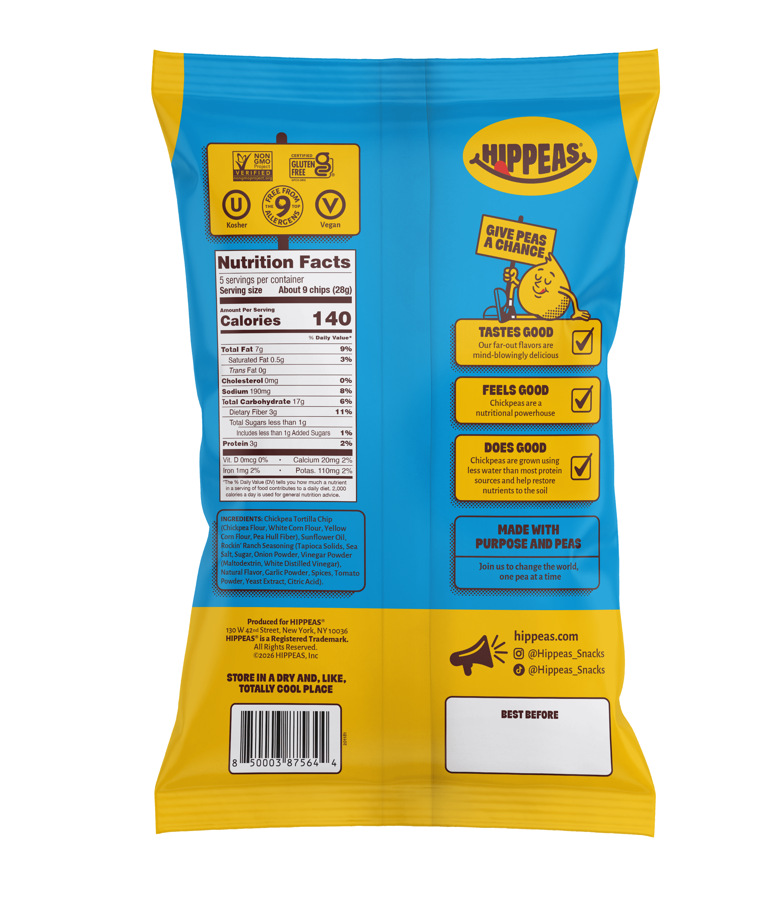HIPPEAS Chickpea Tortilla Chips, Rockin' Ranch, Gluten Free, 3g Protein, 5 oz
