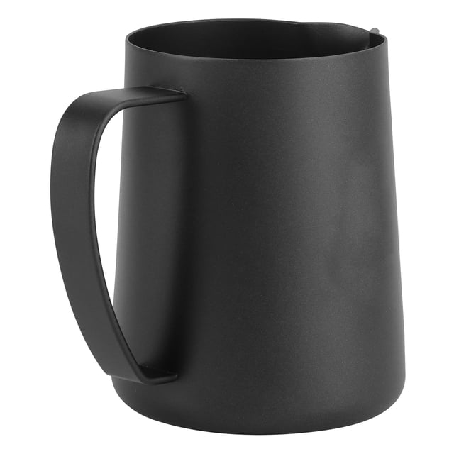 Fabricación de arte del café, taza de café con leche, taza de espuma negra, jarra de espuma, innovación moderna