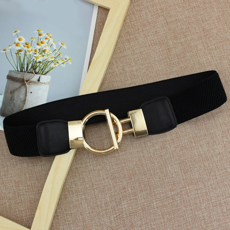 CBGELRT Stretch Belts for Women Plus Size Wide Leather Waist Belt for Jeans  Dress Sweater Coat with Buckle Elastic Waistband, Black