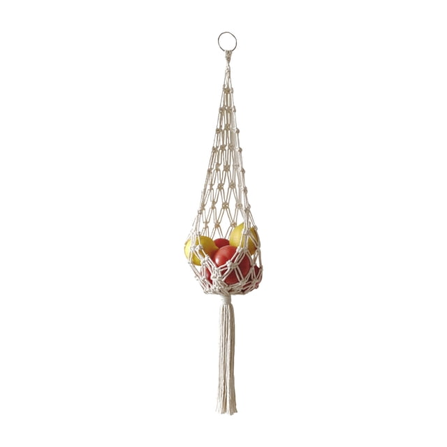 Hanging Fruit Basket for Kitchen Storage Rack Hand-woven Bohemian Style Net Bag 29.52 in x 5.90 in White Rope Construction