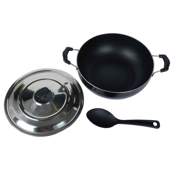 Trifri Induction Base Non,Stick Kadai With Stainless Steel Lid Deep Fry Pan All Purpose Kadai Strong Stainless Steel Handle Kitchenware Accessories For Cookware