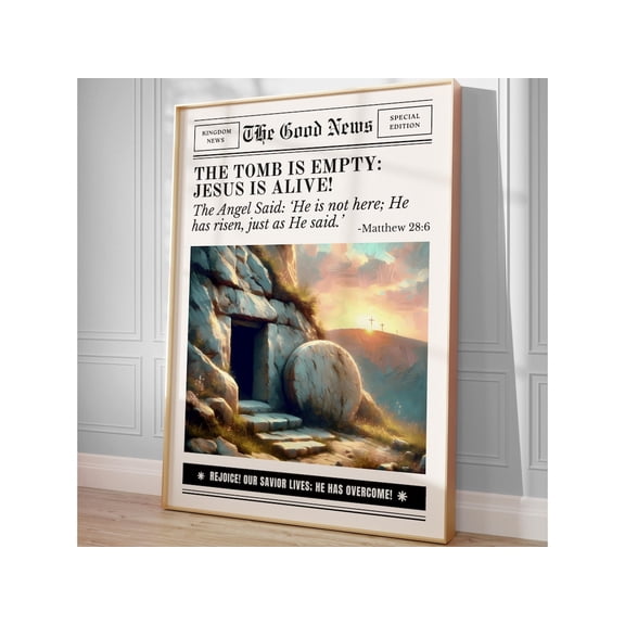 He Is Not Here For He Has Risen Poster Jesus Resurrection Good News Bible Wall Art, Unframed Paper Poster 8x10in