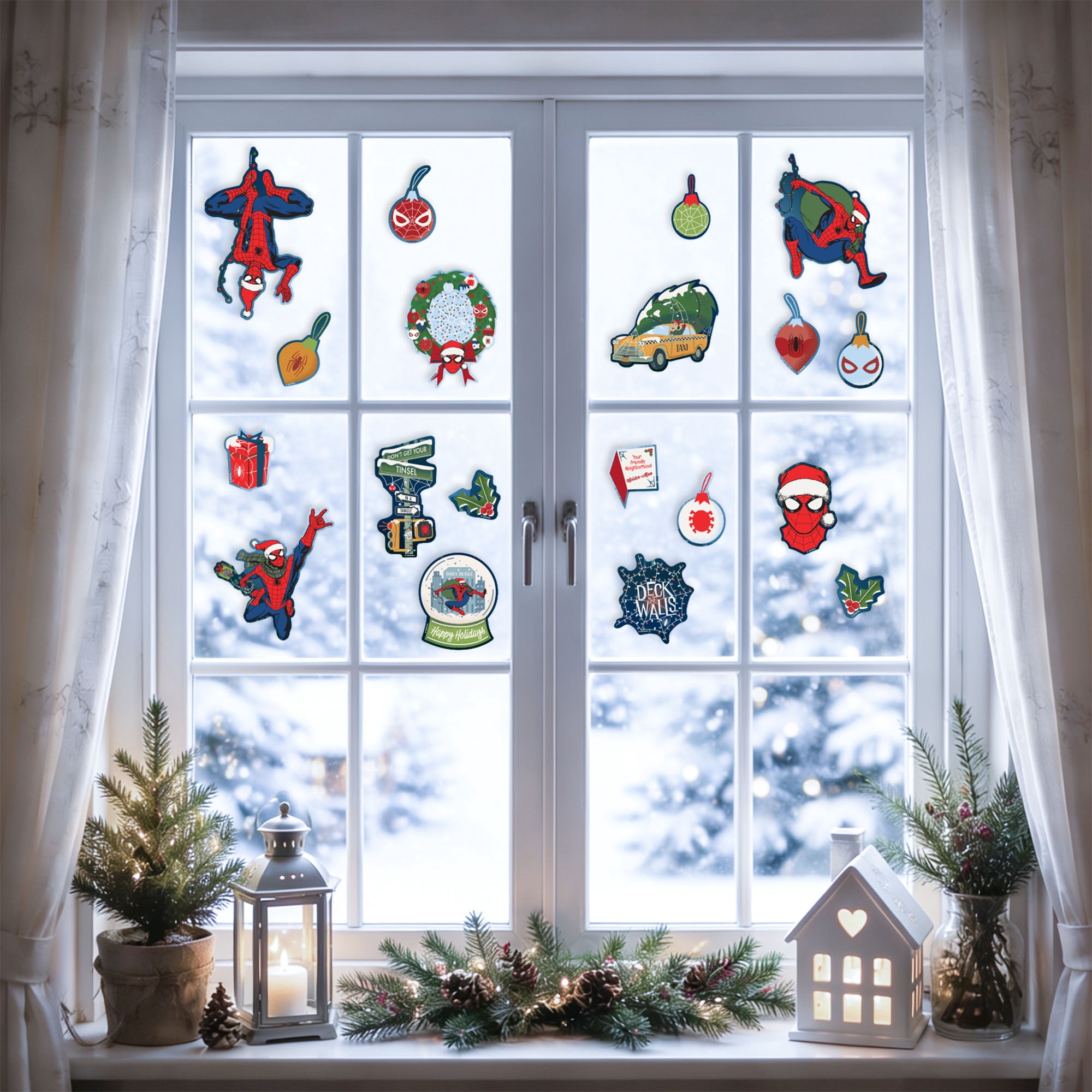 Marvel Spider‑Man Holiday Static Window Clings – Christmas Decoration Sheet