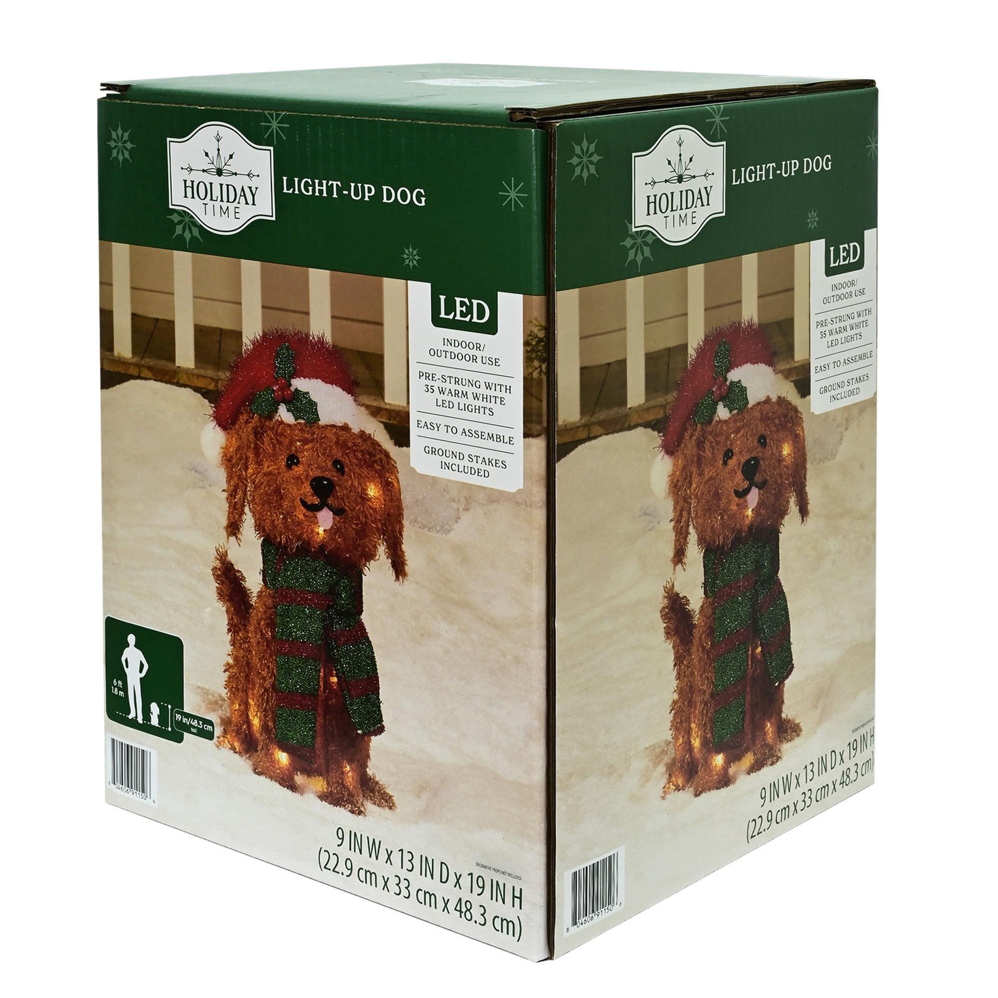 Indoor/Outdoor Light-Up Plush Dog Christmas Decoration with 35 LED Lights, Warm White, 19", by Holiday Time